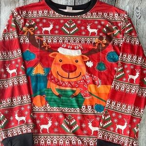 Men’s Festive Red Reindeer Sweater Sz Large